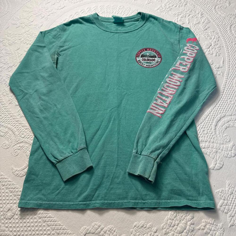 Copper Mountain Colorado teal mens small green long sleeve shirt streetwear